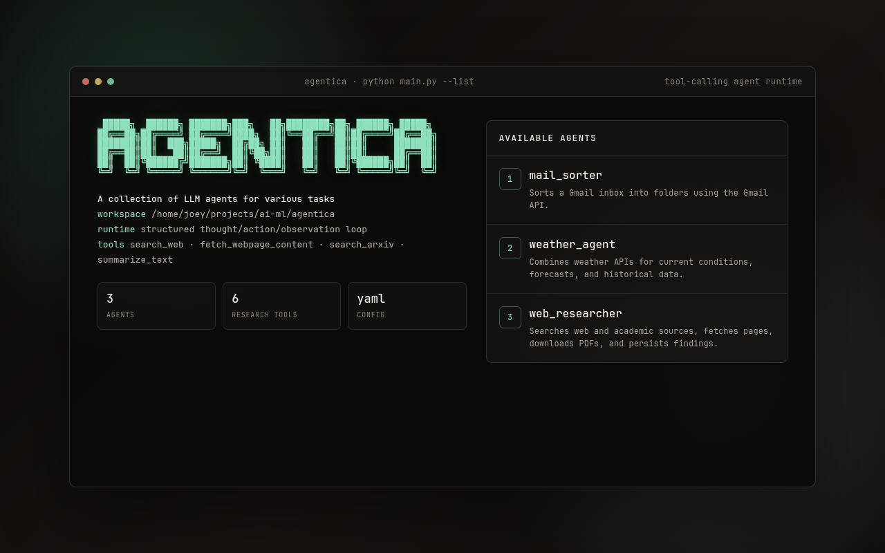 Agentica terminal interface preview