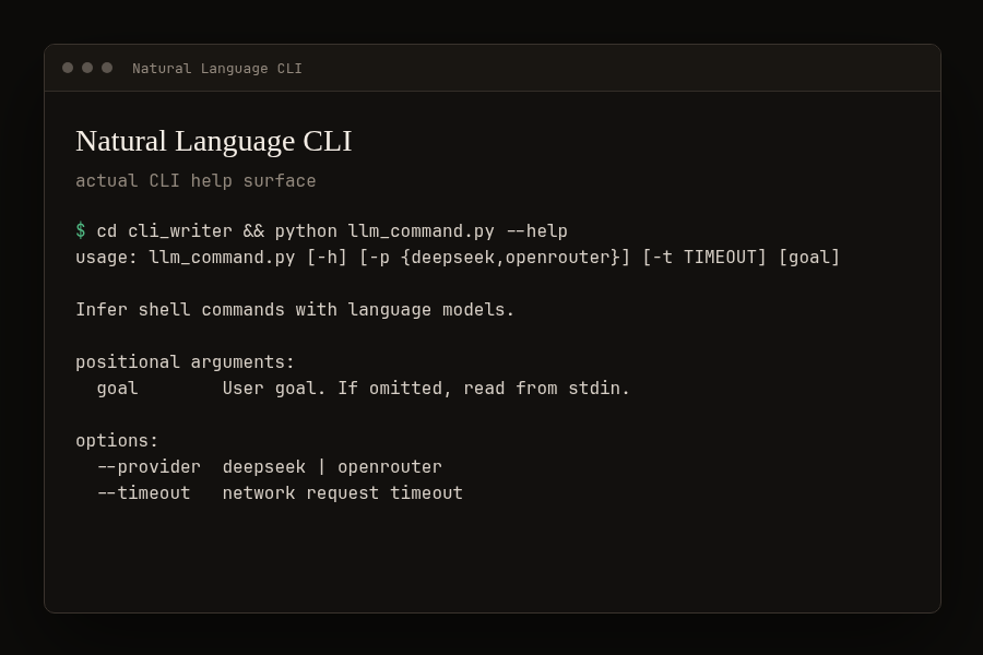 Natural Language CLI visual preview