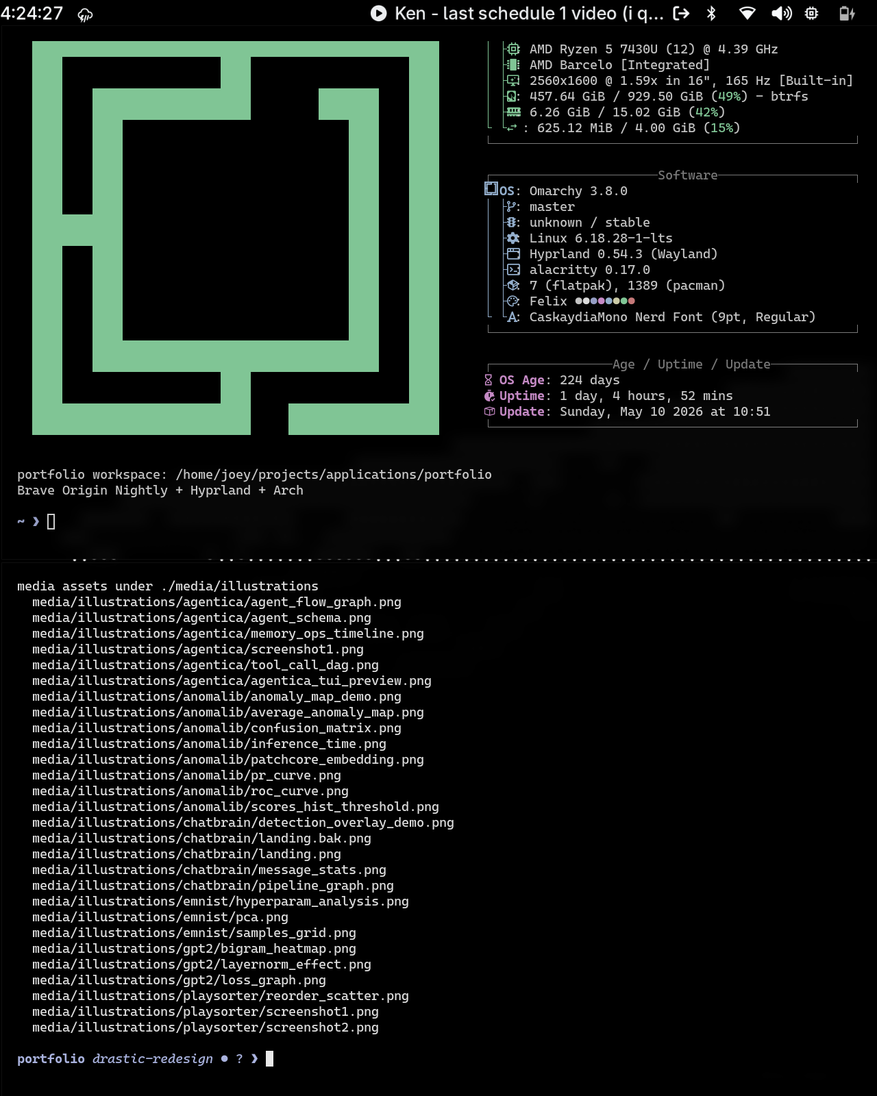 Omarchy terminal workspace with system information